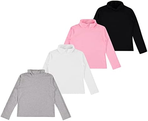 Djevojke Turtleneck Dugi rukav Shirt Set, pamuk pulover Turtle vrat Top, osnovni sloj, 4 Pack/Crna, Bijela, Siva & Pink Tees