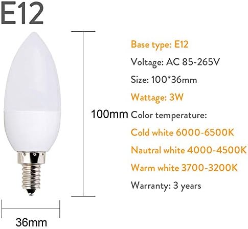 FUTENI Širokonaponska svjetla 5kom 3W AC85-265V LED sijalica sa svijećom E14 E12 Save Energy Spotlight Chandlier Kristalna lampa domaća