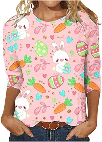 Žene Uskrs Tops Modni Funny Zec T-Shirt Dressy Casual Holiday Bunny Grafički Tunika Tee 3/4 Rukav Pulover Shirt