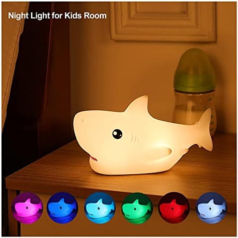 Opaeroo Shark Pat noćno svjetlo za djecu, životinjska silikonska lampa sa senzorom na dodir rasadnik prijenosni Squishy Nightlight