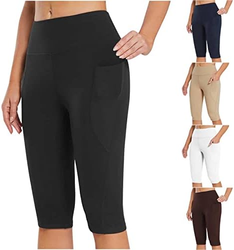 Ženska Vježba Yoga Capris jednobojne Ležerne tajice visokog struka s džepovima pantalone do koljena