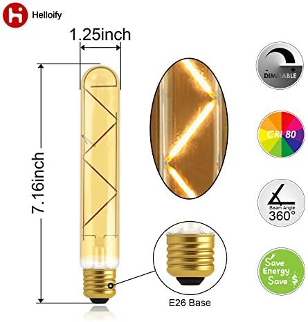 helloify T10 zatamnjena Vintage LED Edison Cjevasta sijalica, 40W ekvivalentna, visoka Svjetlina, toplo Bijela 2500K, Jantarno staklo,