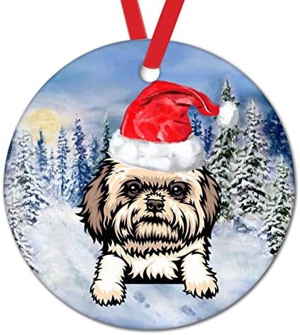 Božić Ornament Peeking pas sa Santa šešir Božić drvo dekoracije akvarel Božić Pet Božić Ornament za djecu Labrador pas novost okrugli