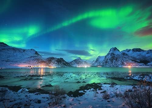 BELECO 7x5ft tkanina Aurora Borealis noćno nebo pozadina arktičkih snježnih planina pejzaž jezero zvjezdano nebo sa polarnim svjetlima