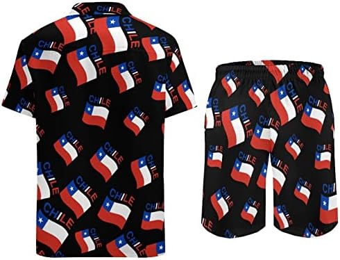 Zastava države Čile Muškarci 2 komada Hawaiian Set Dugme-down Majice kratkih rukava Pantalone na plaži Labavi FIT TESES TrackSUIT