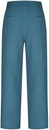 Yuzhih ženske pamučne posteljine duge lounge hlače visoke strukske crkvene labave fit široke noge casual pantaloze sa džepovima