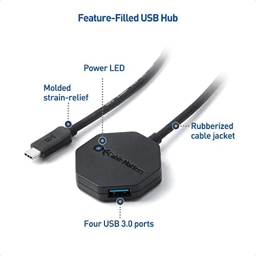Cable Matters Ultra Mini 4 Port USB C Hub sa dugim repom produžnog kabla 4 ft u crnoj boji-Thunderbolt 4 / USB4 / Thunderbolt 3 port