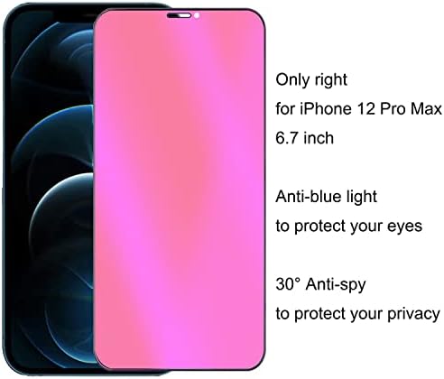 BWEDXEZ 2 pakovanja odijelo od kaljenog stakla protiv plave privatnosti za iPhone 12 Pro Max ogledalo protiv špijunskog zaštitnika ekrana protiv Virenja film Galvanizirani gradijent šareni 9h tvrdoća protiv ogrebotina 6,7 inča