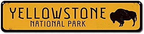 Uptelll Dekorativni metalni znak METAL-a Buffalo Nacionalni park Znak, personalizirani park odredišni znak, Nacionalni park Yellowstone Custom Location Sign - 4 x 16 Man Cave Početna Dekor Viseći umjetnička ploča