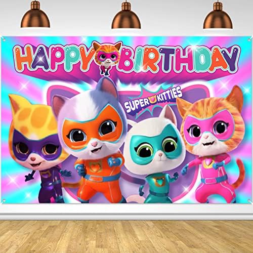 Slatke mačke Rođendanska dekoracija Super slatke mace Rođendanska pozadina 5×3ft Kitties Party pozadina za djecu rođendanski Banner