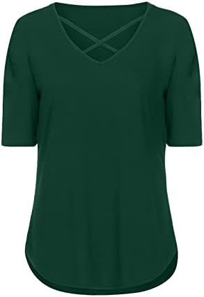 Ljetni vrhovi za žene križanje zavoja V-izrez kratkih rukava majice Dame casual solid boja regularna bluza tunika