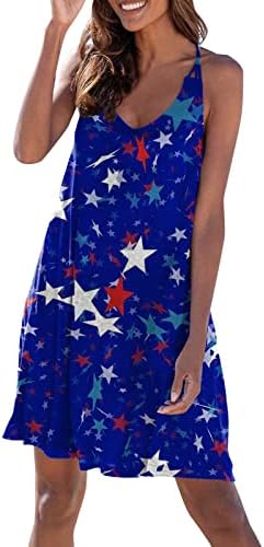 4. jula haljina na plaži za žene ljetna Ležerna boemska haljina američka zastava bez rukava bez rukava lepršavi Mini sarafani