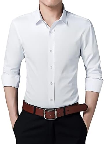XZHDD Business Casual majice za muške, dugme dugih rukava prema dolje od karoserije Slim Fit-Forn-down ovratnik Svečane majice