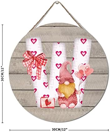 Personalizirani inicijali w s gnomi ružičastom srcem drvene ploče personalizirani poklon monogram zaljubljenih viseći znak smiješni