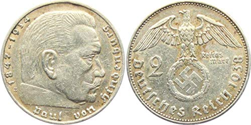 1936-1939 srebrni nacistički njemački 2 Reichsmark prodavač novčića cirkuliran