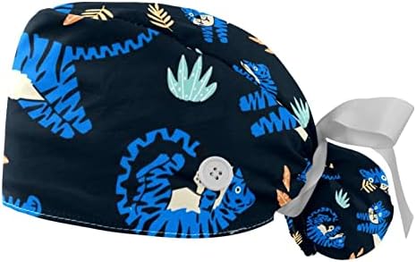 2 komada Bouffat kapa s tipkom za gumb Ponytail Torbica, pamučni radni šešir, podesivi hirurški čepovi Bluetiger