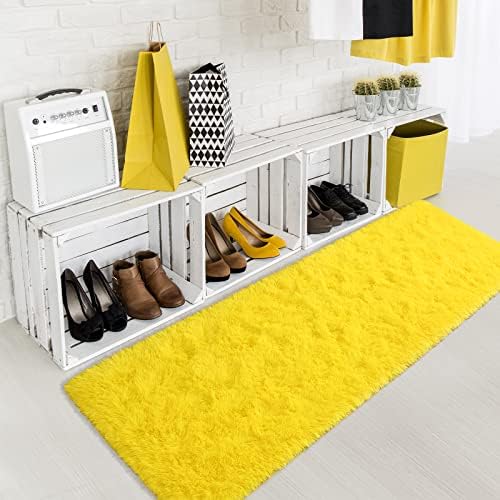 Keeko trkač sa žutim tepisima, 2x6ft slatki tepisi za spavaće sobe, noćni tepih sa visokim hrpom za dnevni boravak, unutrašnji tepisi