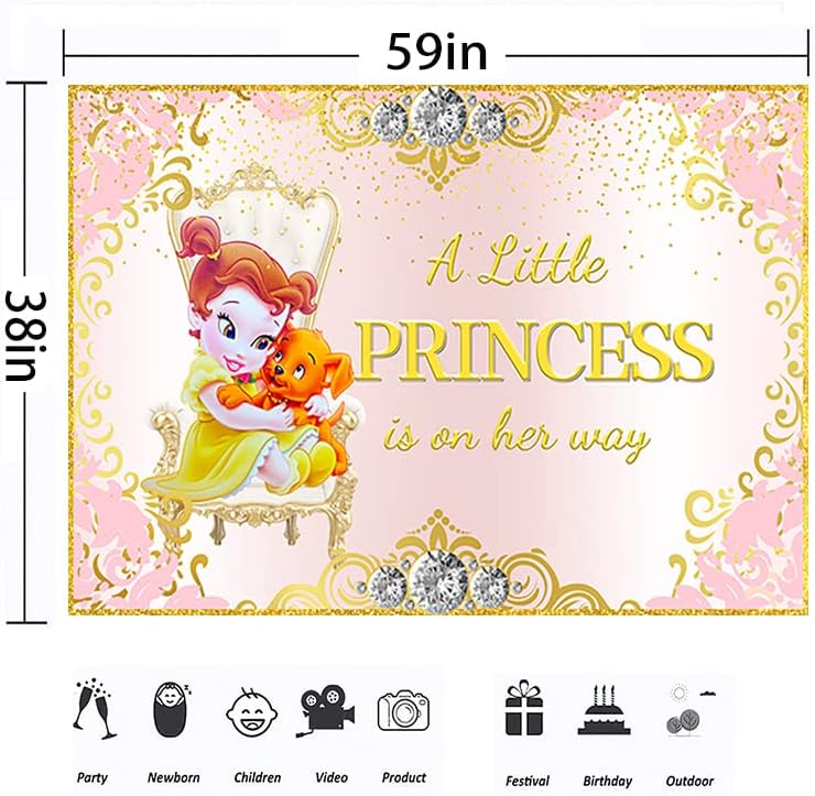A Littele princeza je na putu pozadina za Baby Shower Party Dekoracije ljepote i zvijeri beba princeza Belle Banner za Baby Shower