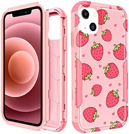 PLAKILL za iPhone 13 zaštitni futrola 3 u 1 dizajner ružičasta pad jagoda testirana slatka kućišta za žene djevojke udarne zaštite