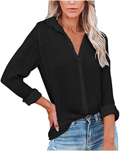 Duge rukave za žene 2023 vrhovi Jednostruka Radna košulja labava košulja sa reverom Casual Dressy bluze Plus Veličina