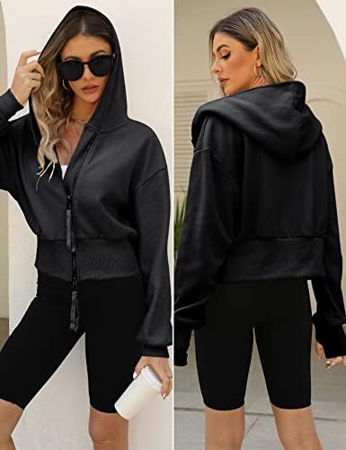 Gihuo Žene Ležerne prilike Cropped zip up hoodie s dugih rukava usjeva vježbajte korzet jakna dukseri