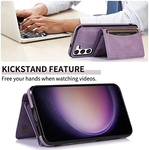 Nkecxkj dizajn za Samsung Galaxy S23 Plus novčanik slučaj sa kaljenog stakla zaštitnik ekrana PU Koža držač kreditne kartice Slot kućišta telefona Kickstand Shockproof zaštitni poklopac za žene 6.6 Purple