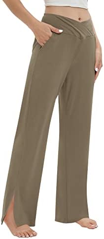 Qirno ženske hlače široke noge hlače visoki struk u crossover pidžamas hlače casual labavi joga atletski duksevi sa džepovima
