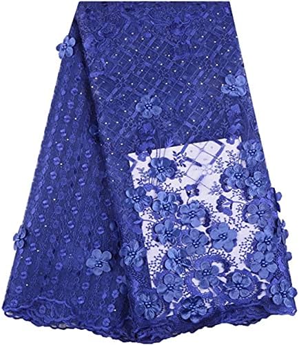 SYXYSM Kraljevsko plava čipkasta tkanina 3d cvijeće vezena čipkasta tkanina od tila sa perlama Rhinestones čipkasta tkanina za vjenčanje