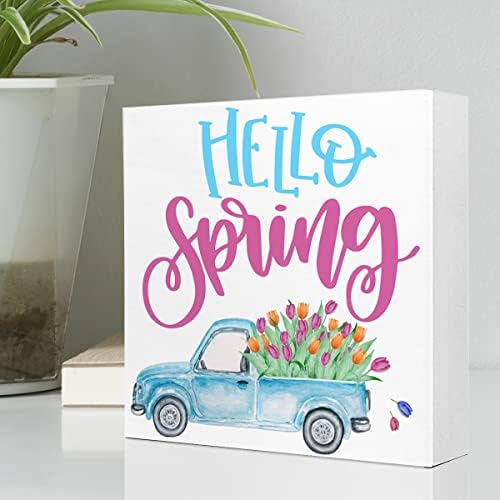 Proljetni dekor, zdravo Dekor za drvo, rustikalni cvjetovi Spring Wood Block Plaket Box Potpise za kućnu blagovaonicu Vrtni politop
