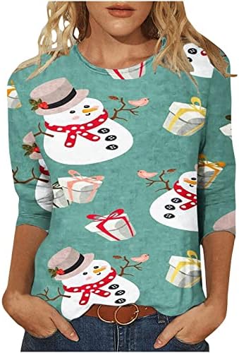 Žene 3/4 Rukav Jesen Košulja Dressy Casual Božić Holiday Print Crewneck Tops Moda Loose Fit Lagana Bluza