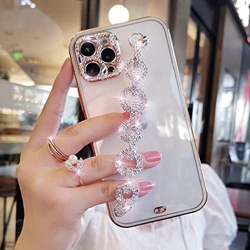 Bonitec kompatibilan sa iPhoneom 13 Pro Max Case Bijela narukvica 3D sjaj Sparkle Bling kaiš Luksuzni sjajni kristalni dijamant za