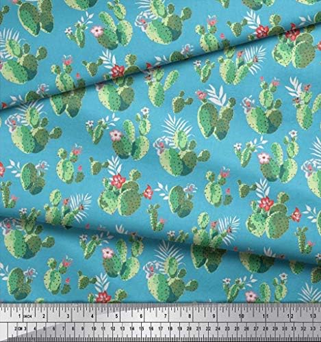 Soimoi Cotton Jersey Fabric Floral & Cactus Tree Decor Fabric Printed Yard 58 inch Wide