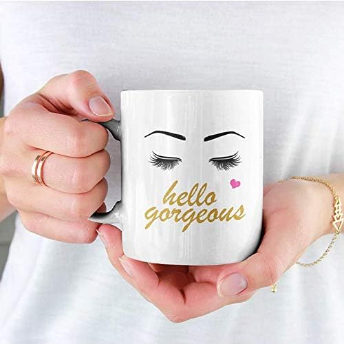 GTR izvor Hello Gorgeous-kafa & šolja za čaj - keramička šolja - Girly Gifts - obrve i trepavice dizajn - Makeup Gifts - mikrovalna