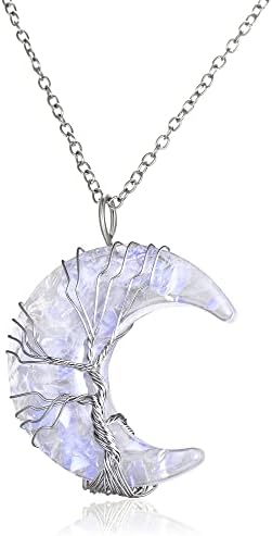 Rinhoo Crescent Moon ogrlica za žene, 7 CHAKRA liječenje kristalne ogrlice sa žicom stabla žičana žica zamotana prirodna smola reiki