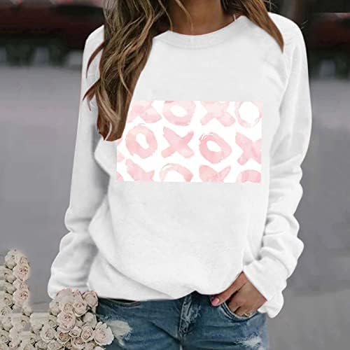 Jjhaevdy Womens Cute Love Heart Print Tops Love Heart Pismo Ispis Dukseri Grafički pulover Valentine