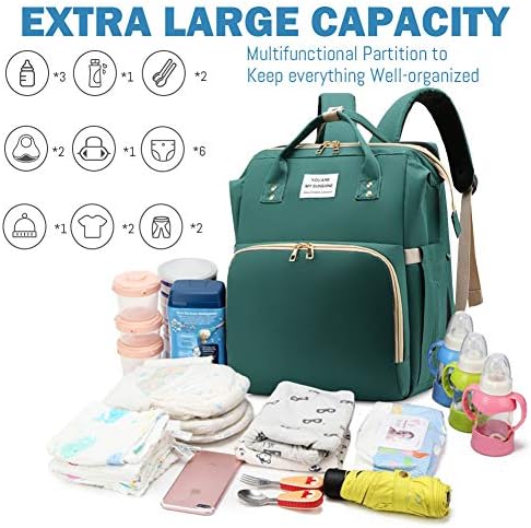 Salifa torba za pelene ruksak sa stanicom za presvlačenje, torbe za pelene za bebe sa prenosivim podlogom za presvlačenje, 900D vodootporna multifunkcionalna putna prenosiva torba za mamu, zelena