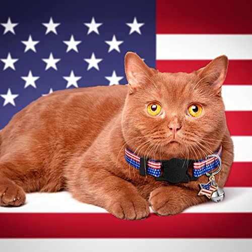 6 komada Patriotska američka zastava mačka kragna Breakaway sa zvonima i privjeskom zvijezda Podesiva kragna za Mačke Psi Dan nezavisnosti