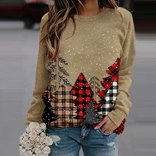 Zpervoba ženski božićni pulover Crewneck Ispis dukserica vrhova dugih rukava slobodna modna košulja u SAD-u na skladištu Khaki