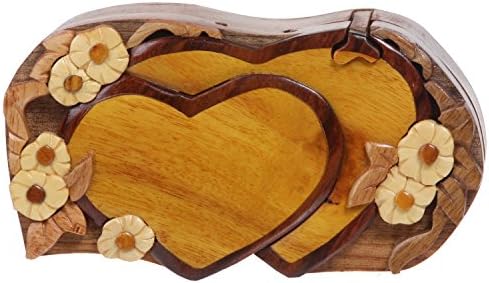 Ručno izrađeni drveni dvostruki oblik srca tajni nakit puzzle kutija