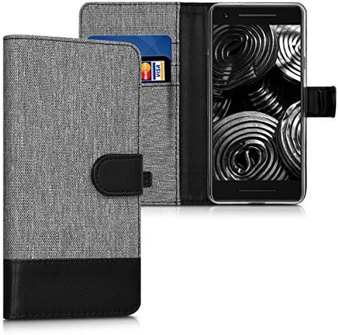 kwmobile torbica za novčanik kompatibilna sa preklopnom presvlakom za telefon Google Pixel 2 - Case I od umjetne kože-Siva / Crna