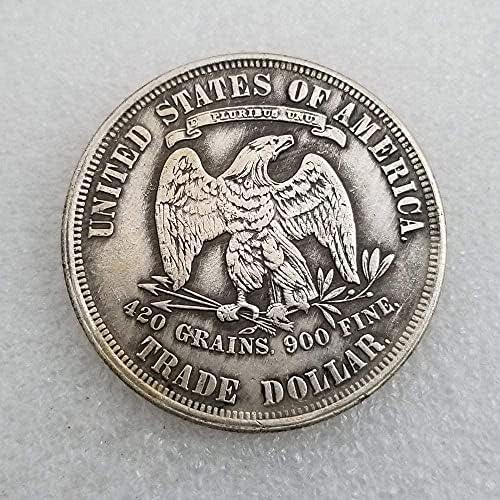 Antikni rukotvorina američki 1873 srebrni mesingani i stari srebrni dolar srebrni okrugli spoljni trgovina