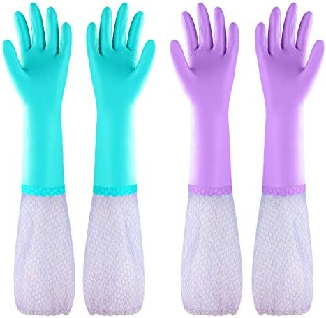 Elgood rukavice za čišćenje posuđa za višekratnu upotrebu sa bez lateksa, duga manžetna,pamučna podstava,kuhinjske rukavice 2 para,