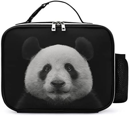 Panda medvjed lice na crnoj torbi za ručak kutija za ručak odvojivi vodootporni hladnjak za višekratnu upotrebu izdržljiva smiješna