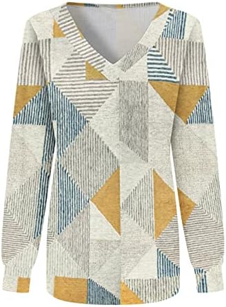 Duks za žene Vintage Retro Print V Proveryshirt fit pulover, Ležerne majice s dugim rukavima
