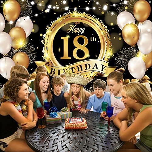Sretan ukras za 18. rođendan pozadina Baner crno zlato izuzetno velika tkanina rođendanski znak Poster fotografija pozadina 18 godina