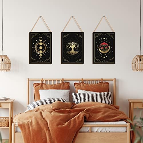 3 kom rustikalni boho zidni faze zidne umjetnosti sunčeve zvijezde i mjesec drveni zidni dekor minimalistički boho soba dekor drveni