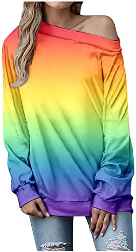 Tshirts za žene duge rukave Tie Dye Rainbow Gradient Tee Tops Casual Crew vrat slatka Print Ombre pulover bluza