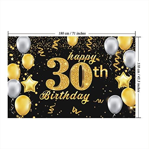Deggod Happy 30. rođendan Backdrop Banner, ekstra veliki crni i zlatni rođendanski znak Photo Booth rekvizicije za muškarce Žene Rođendanska