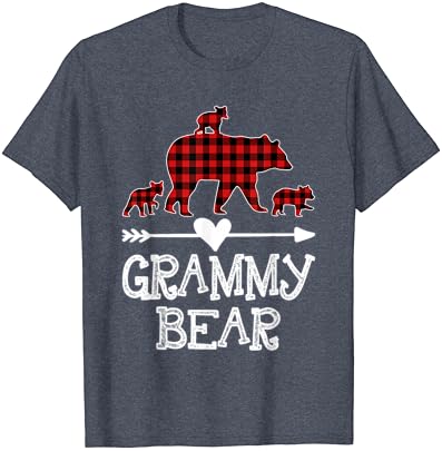Grammy Medvjed Tri Mladunca Crveni Karirani Grammy Božić Pidžama T-Shirt