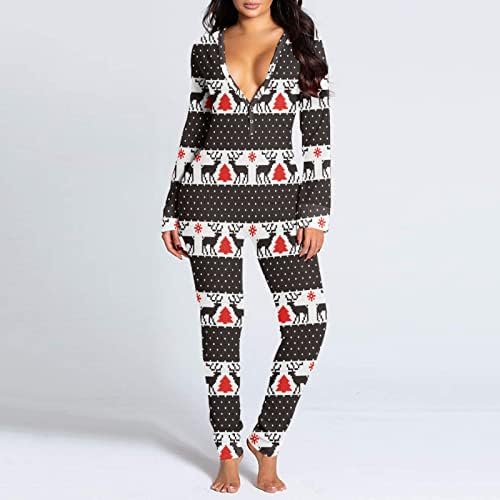 BADHUB Božićna pidžama za žene, jednodijelna pidžama s dugmetom na dolje prednji funkcionalni kombinezon sa preklopom na kopčanje